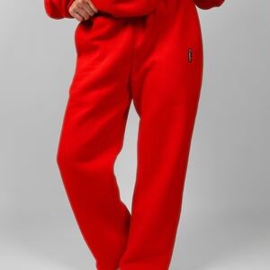 Comfrt Red Straight Leg Women's Sweatpants With Heart On Back Pocket